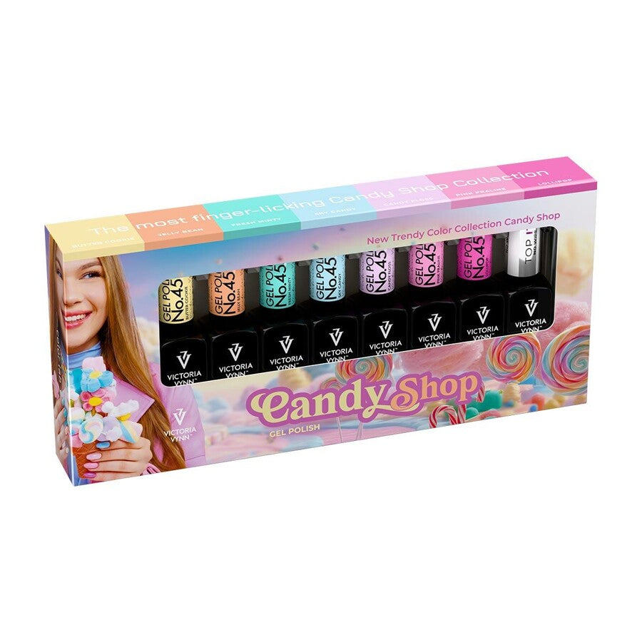 8 Pack Candy Shop 452-458 + Gel Polish Top It No Wipe